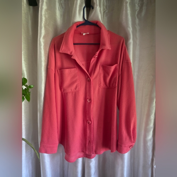 Maurices Tops - Maurices Coral Ribbed Button-Front Shirt Jacket